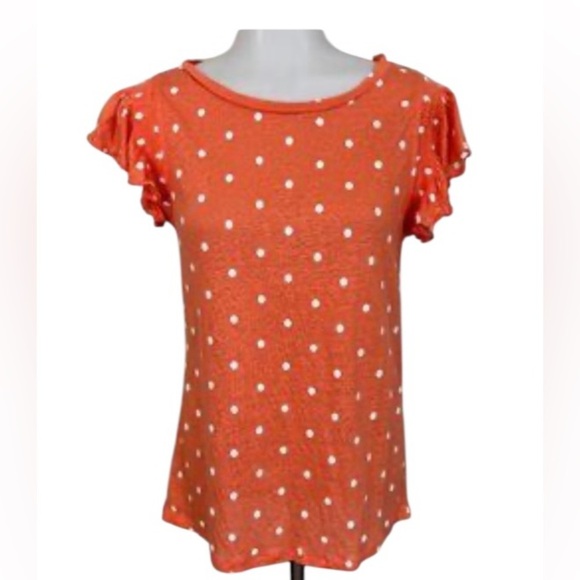LOFT Orange Polka Dot Linen Flounce Sleeve Top NWOT - Picture 1 of 4